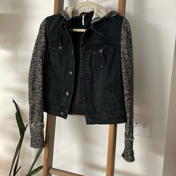 Free People Black denim and knit jacket - Picture 1 of 4